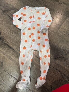 Orange Pumpkin Print Kids One-Piece Zip Footed Pajamas
